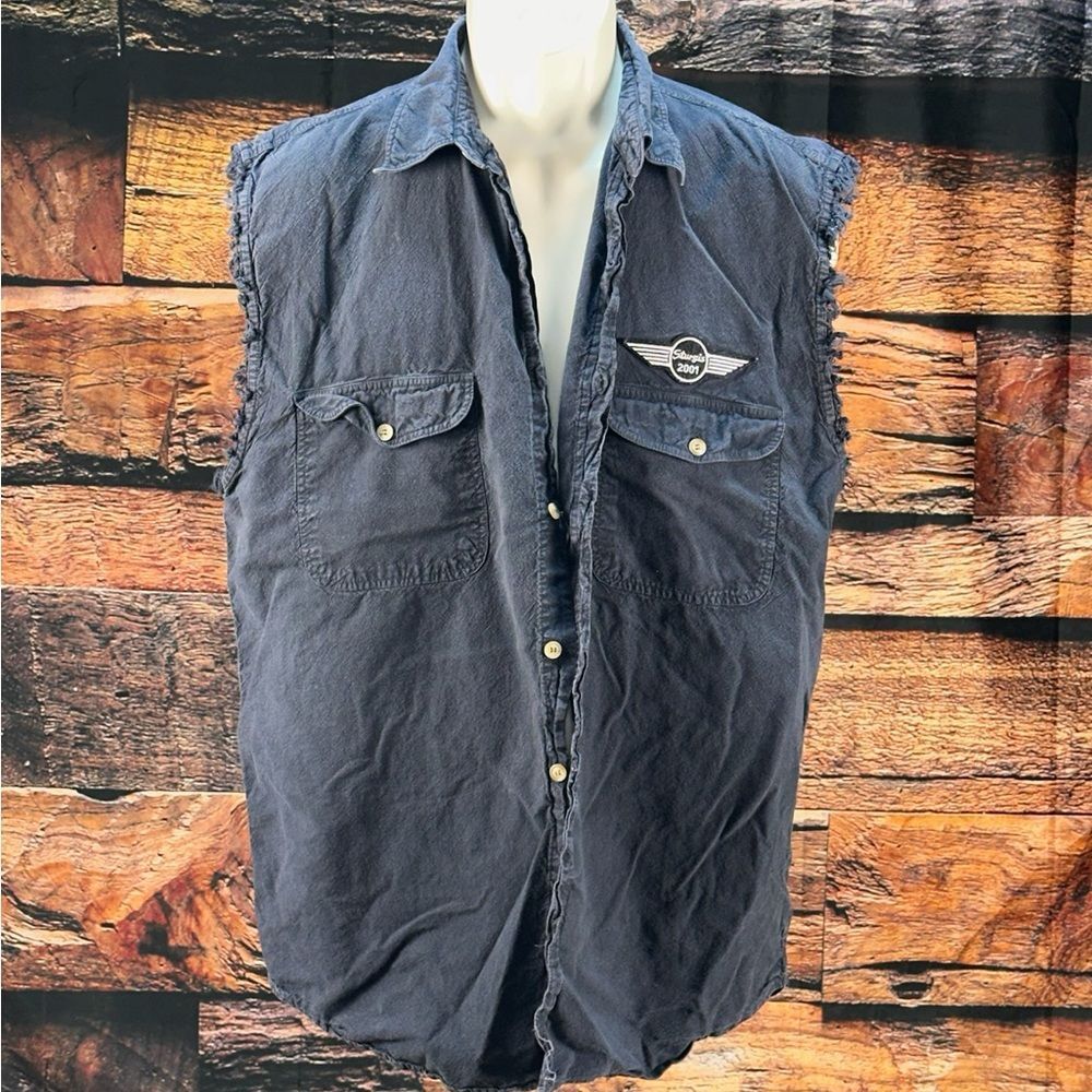Men's Navy Sleeveless Button-Up Work Vest